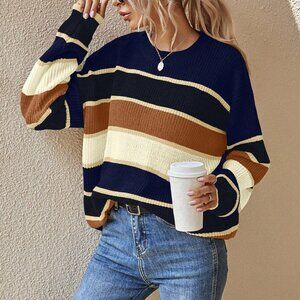 Multicolor Casual Women's Color Block Pullover Sweater